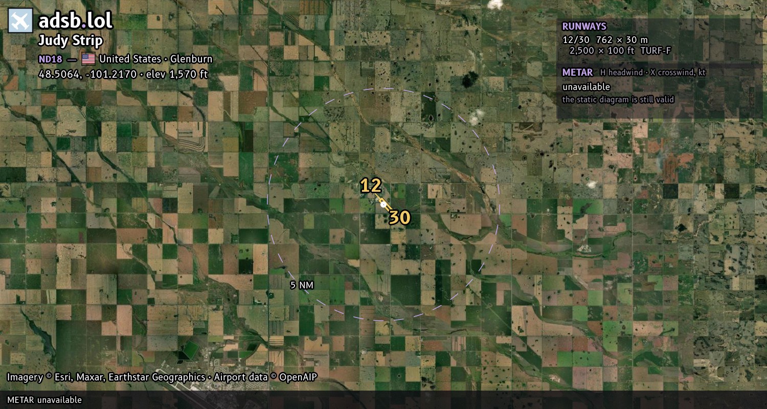Satellite map with the runway layout of Judy Strip (ND18)