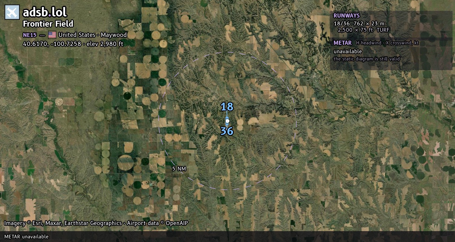 Satellite map with the runway layout of Frontier Field (NE15)