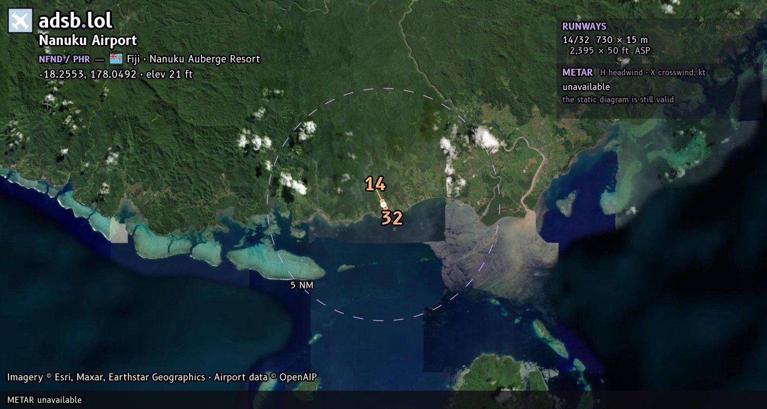 Satellite map with the runway layout of Nanuku Airport (NFND)