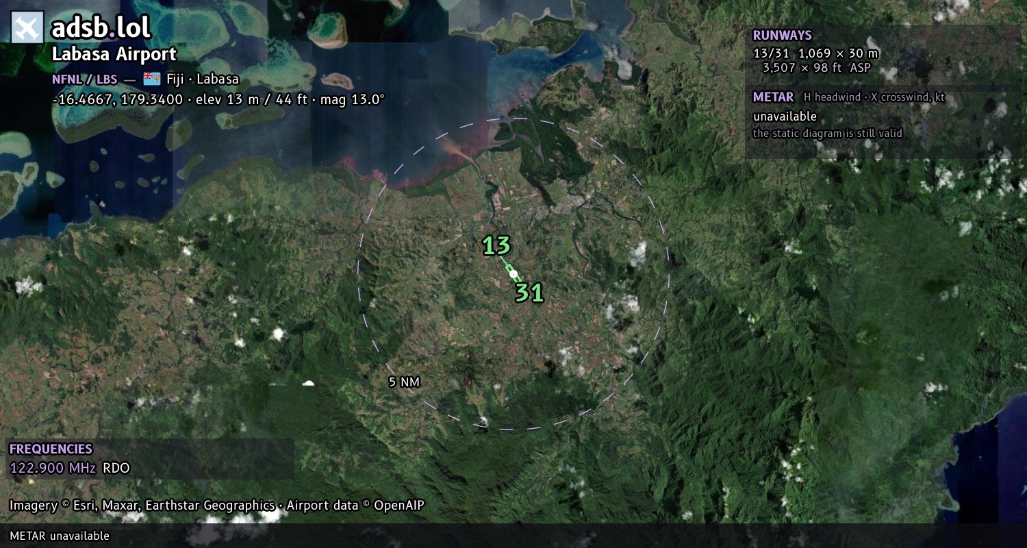 Satellite map with the runway layout of Labasa Airport (NFNL)