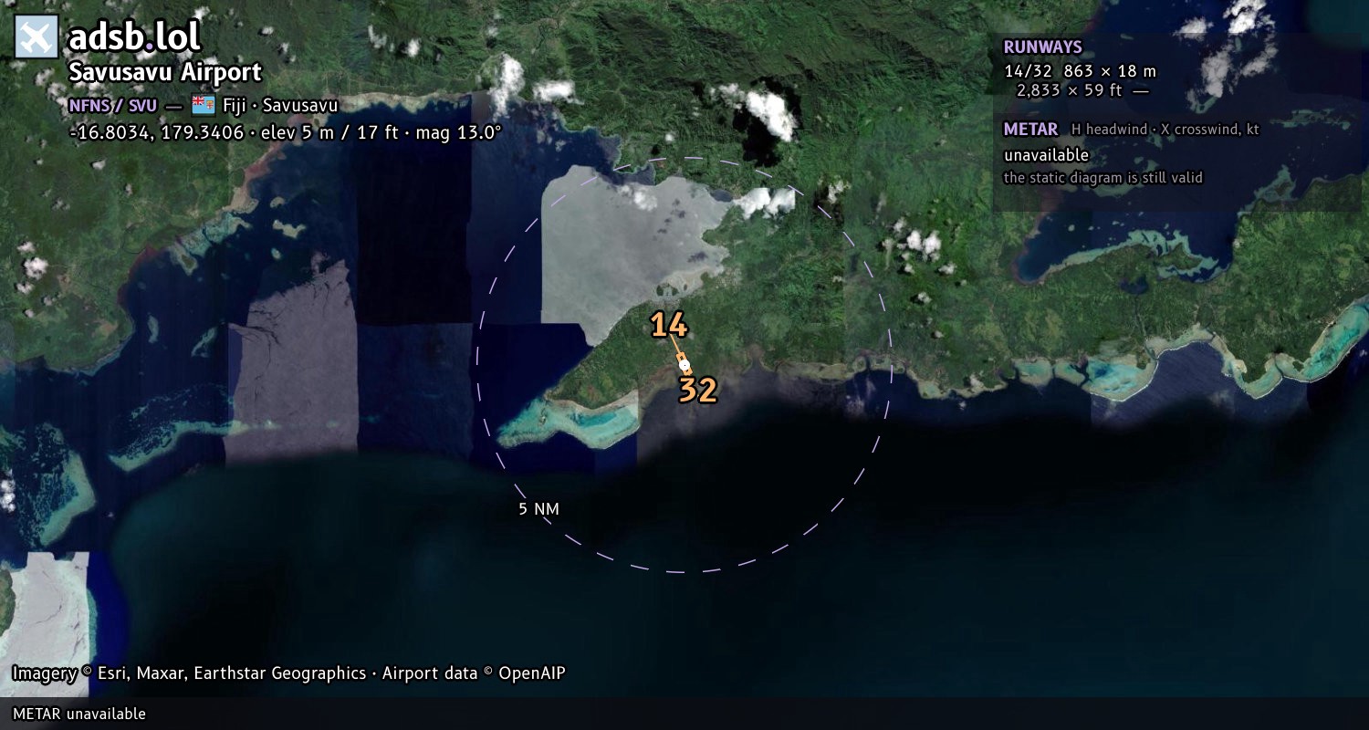 Satellite map with the runway layout of Savusavu Airport (NFNS)
