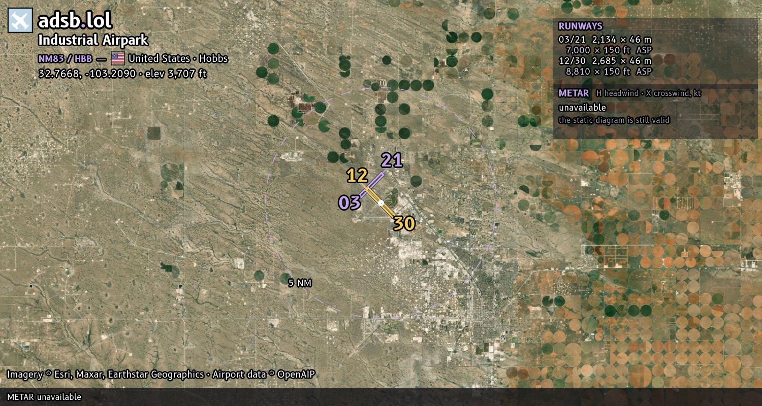 Satellite map with the runway layout of Industrial Airpark (NM83)