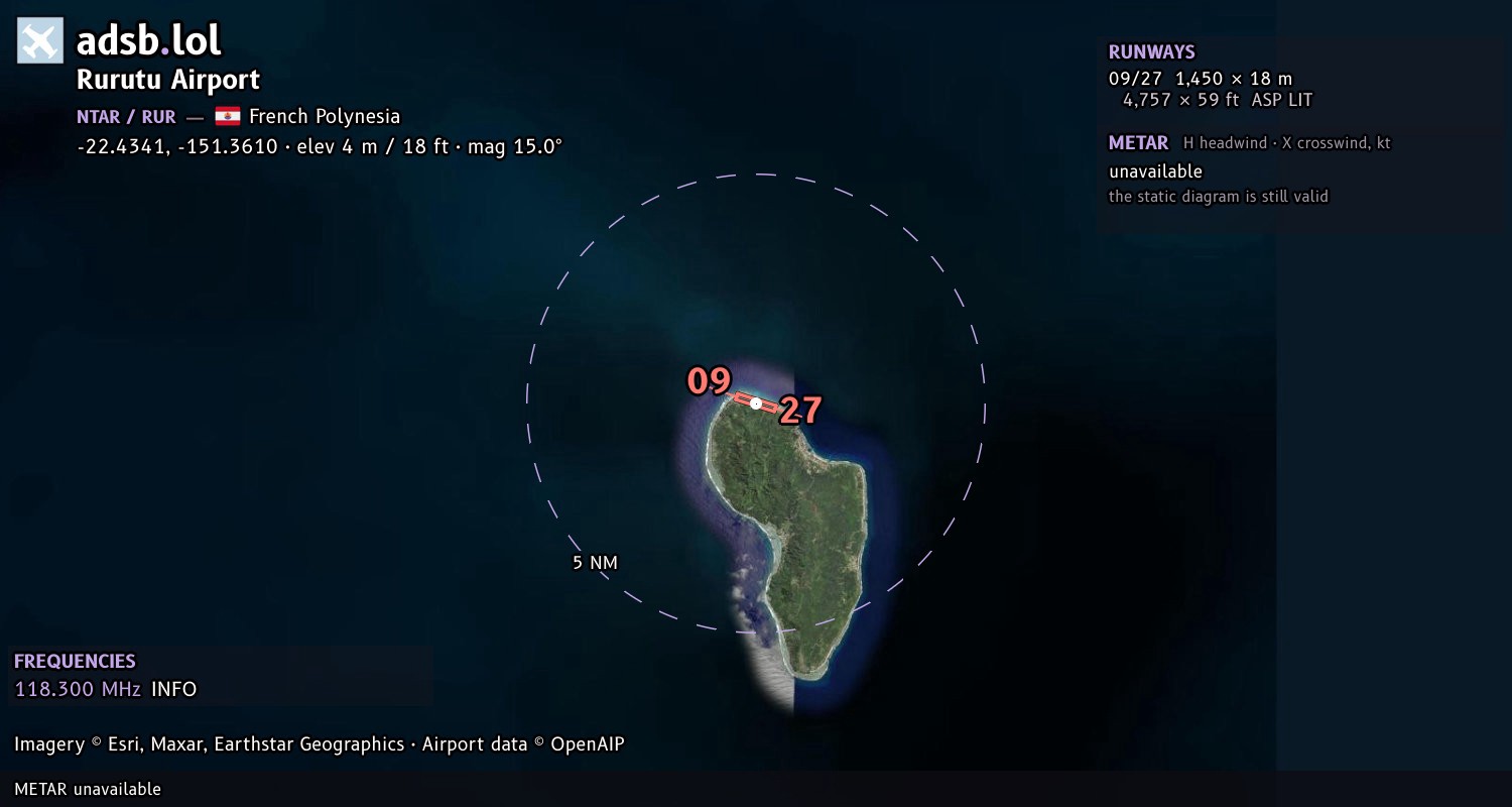 Satellite map with the runway layout of Rurutu Airport (NTAR)