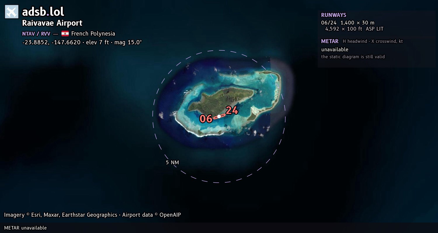 Satellite map with the runway layout of Raivavae Airport (NTAV)