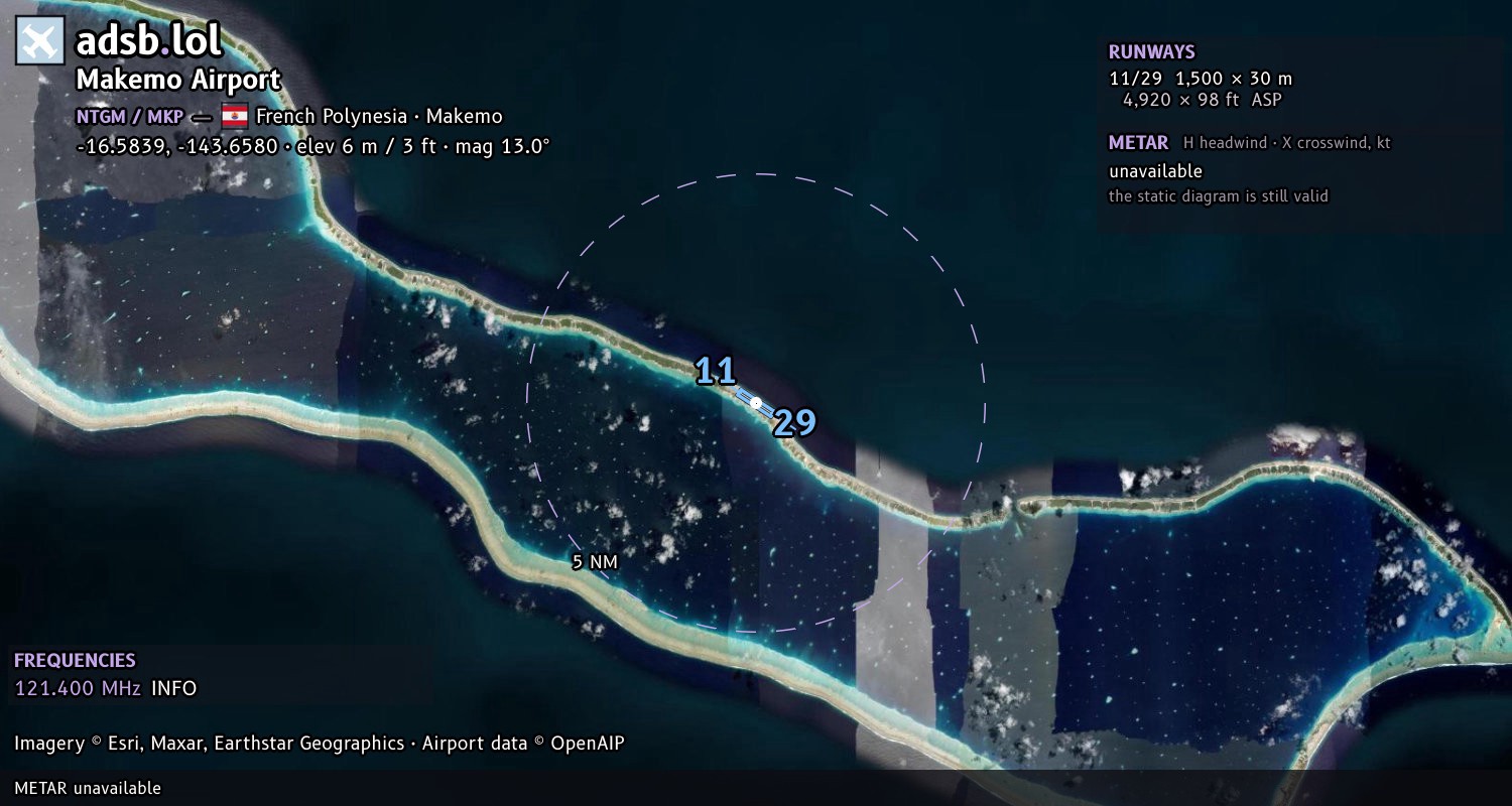 Satellite map with the runway layout of Makemo Airport (NTGM)