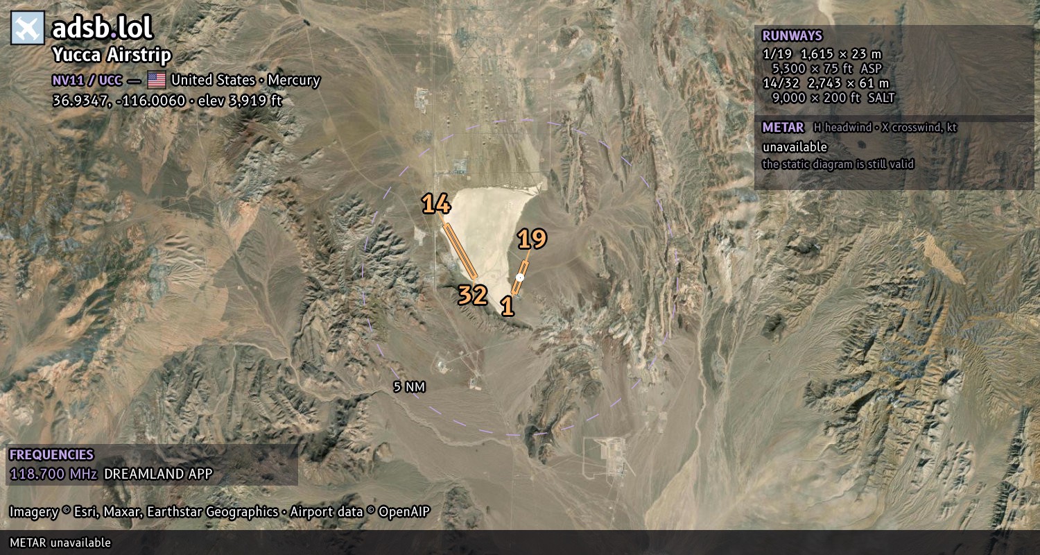 Satellite map with the runway layout of Yucca Airstrip (NV11)