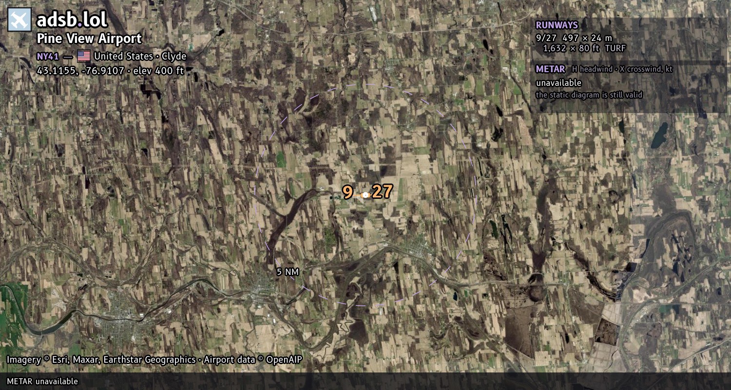 Satellite map with the runway layout of Pine View Airport (NY41)