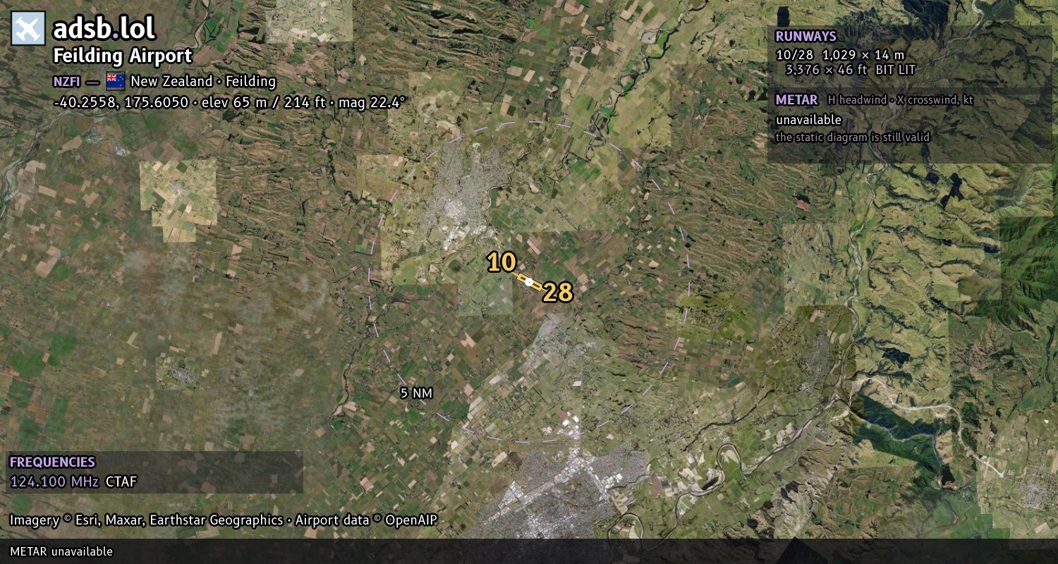 Satellite map with the runway layout of Feilding Airport (NZFI)