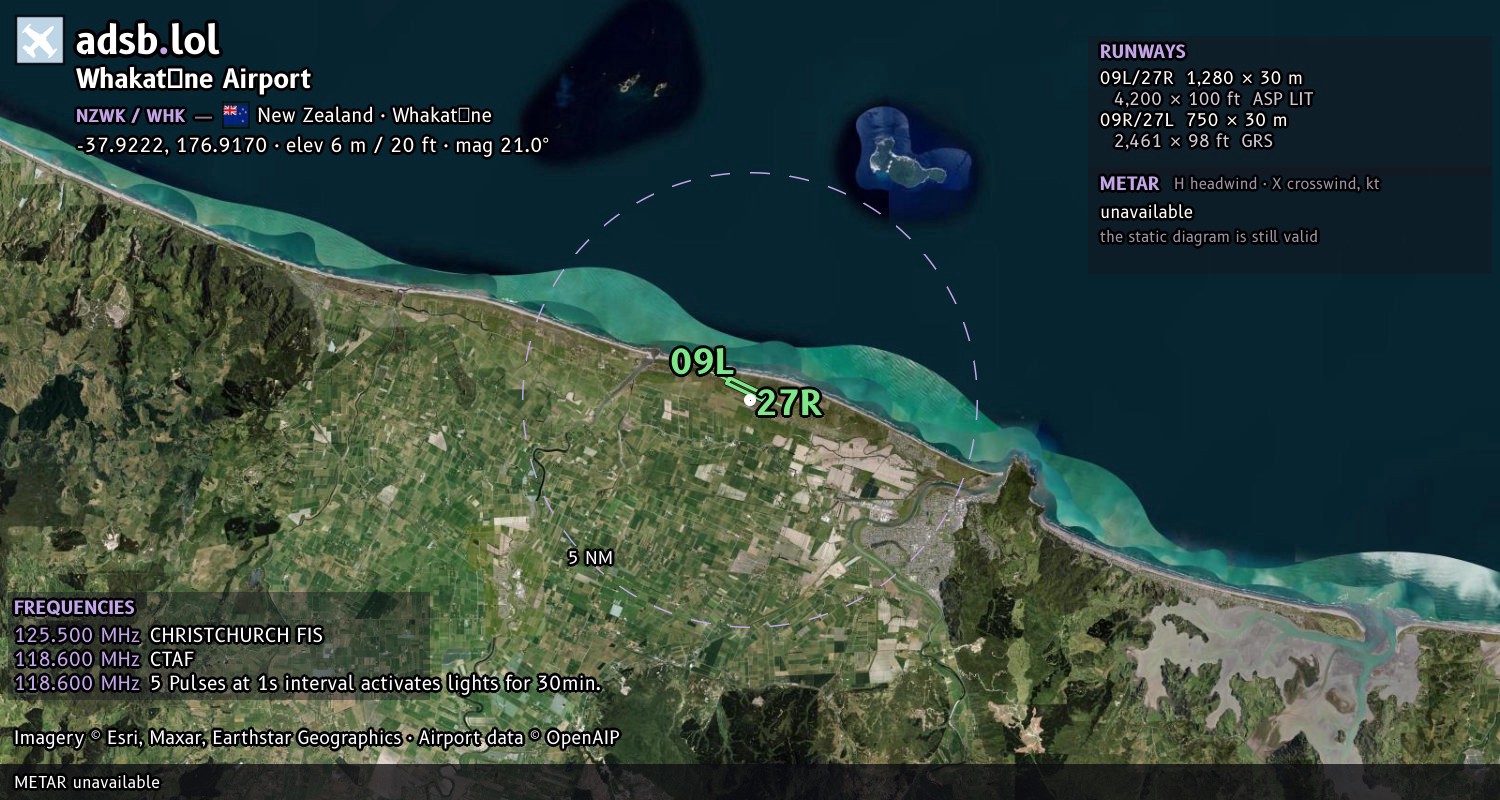 Satellite map with the runway layout of Whakatāne Airport (NZWK)