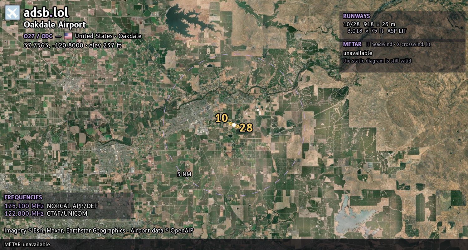 Satellite map with the runway layout of Oakdale Airport (O27)