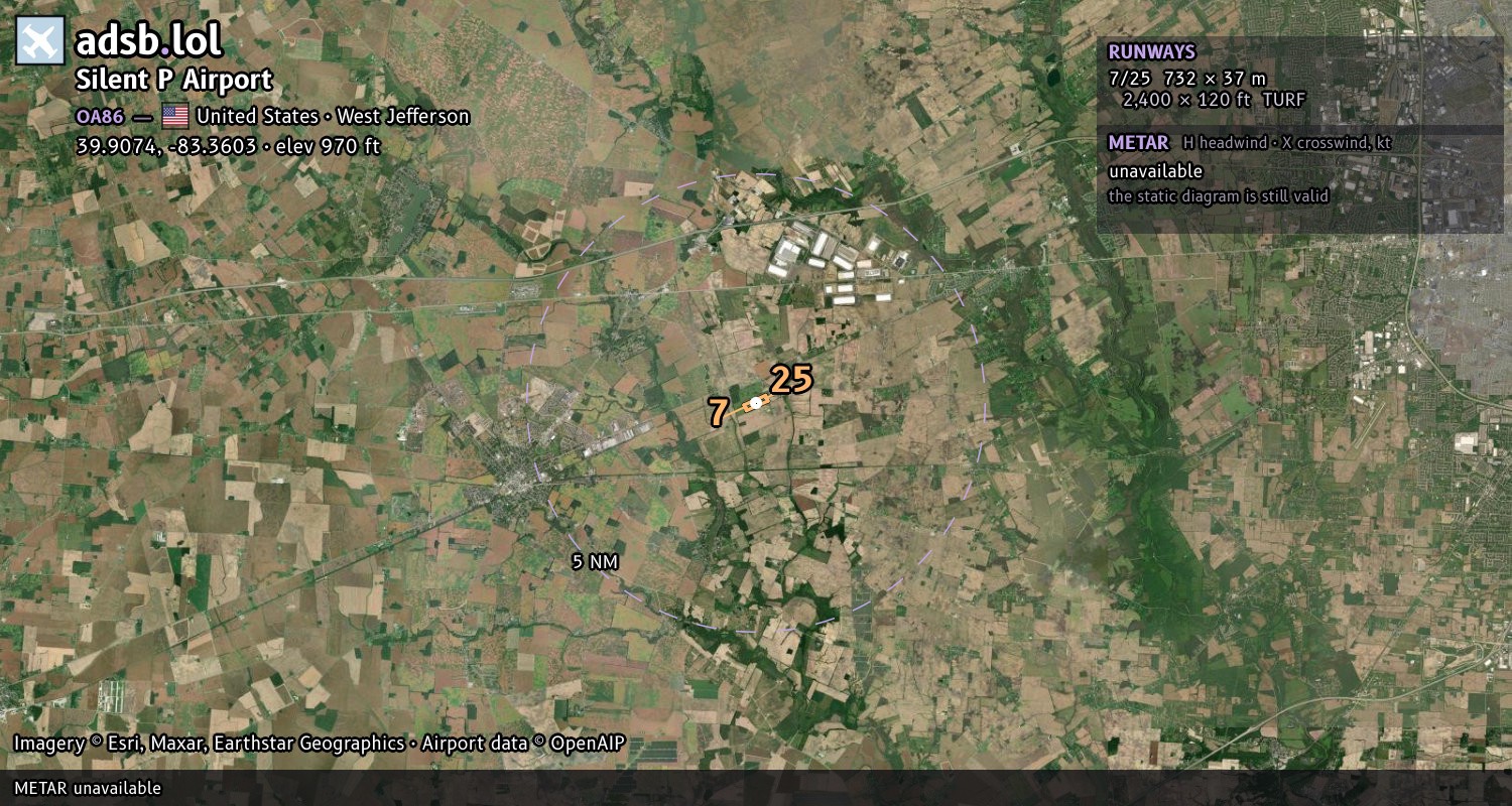 Satellite map with the runway layout of Silent P Airport (OA86)