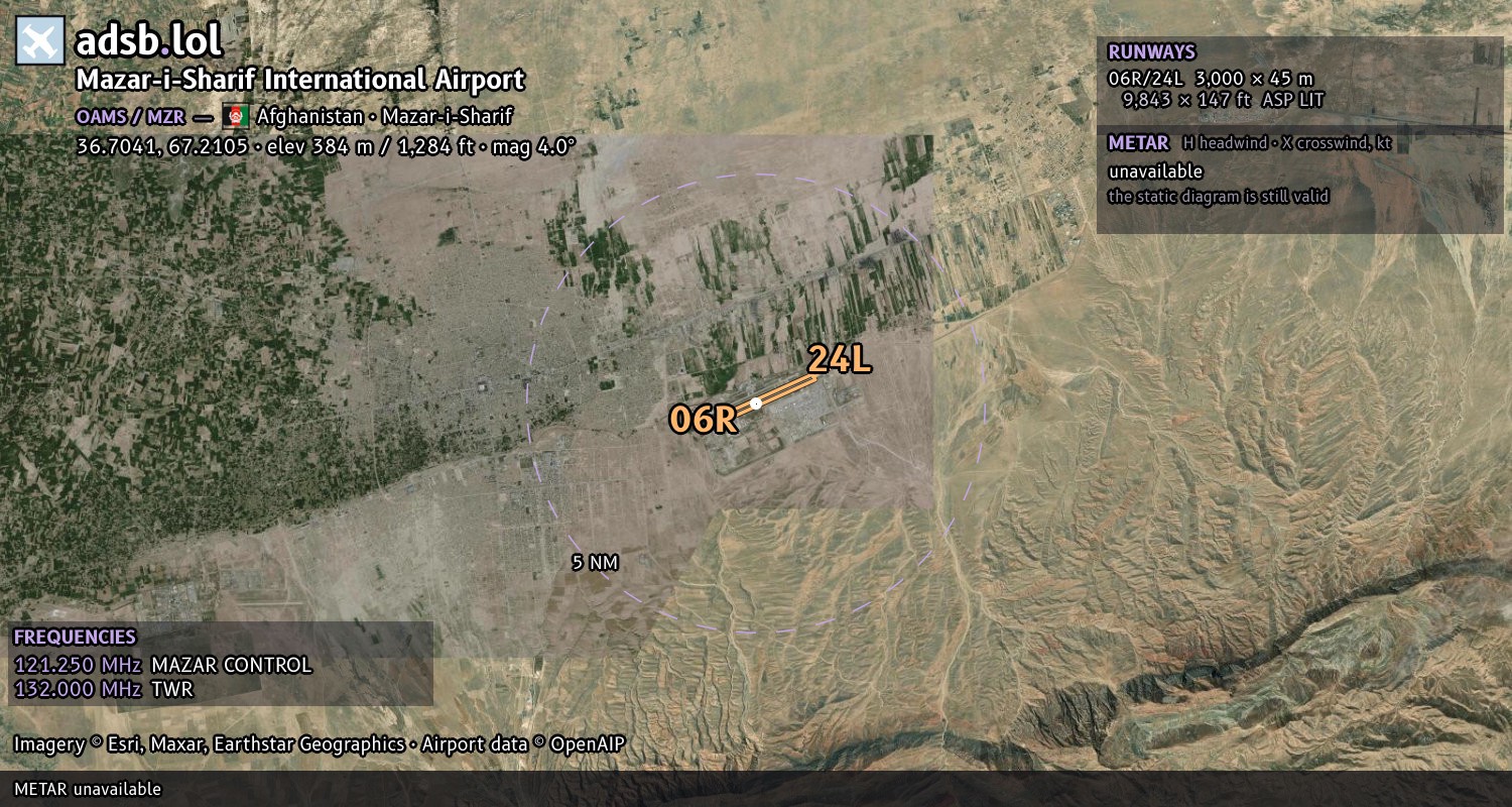 Satellite map with the runway layout of Mazar-i-Sharif International Airport (OAMS)