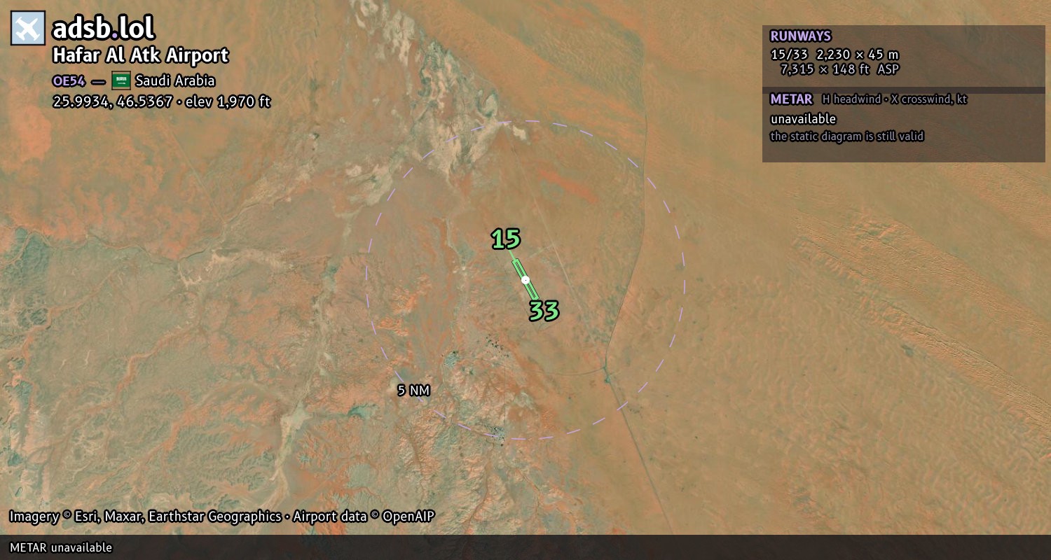 Satellite map with the runway layout of Hafar Al Atk Airport (OE54)