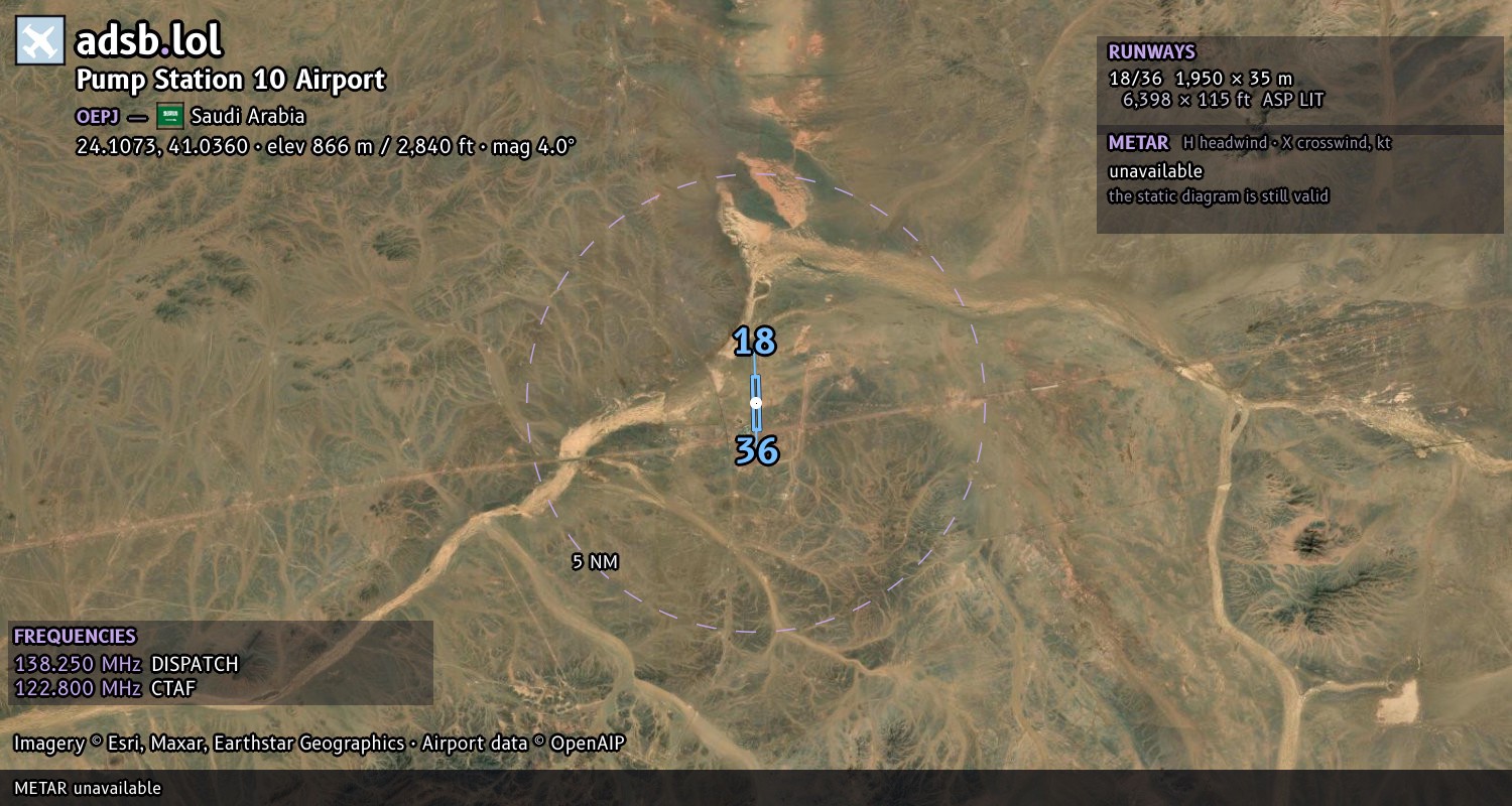 Satellite map with the runway layout of Pump Station 10 Airport (OEPJ)
