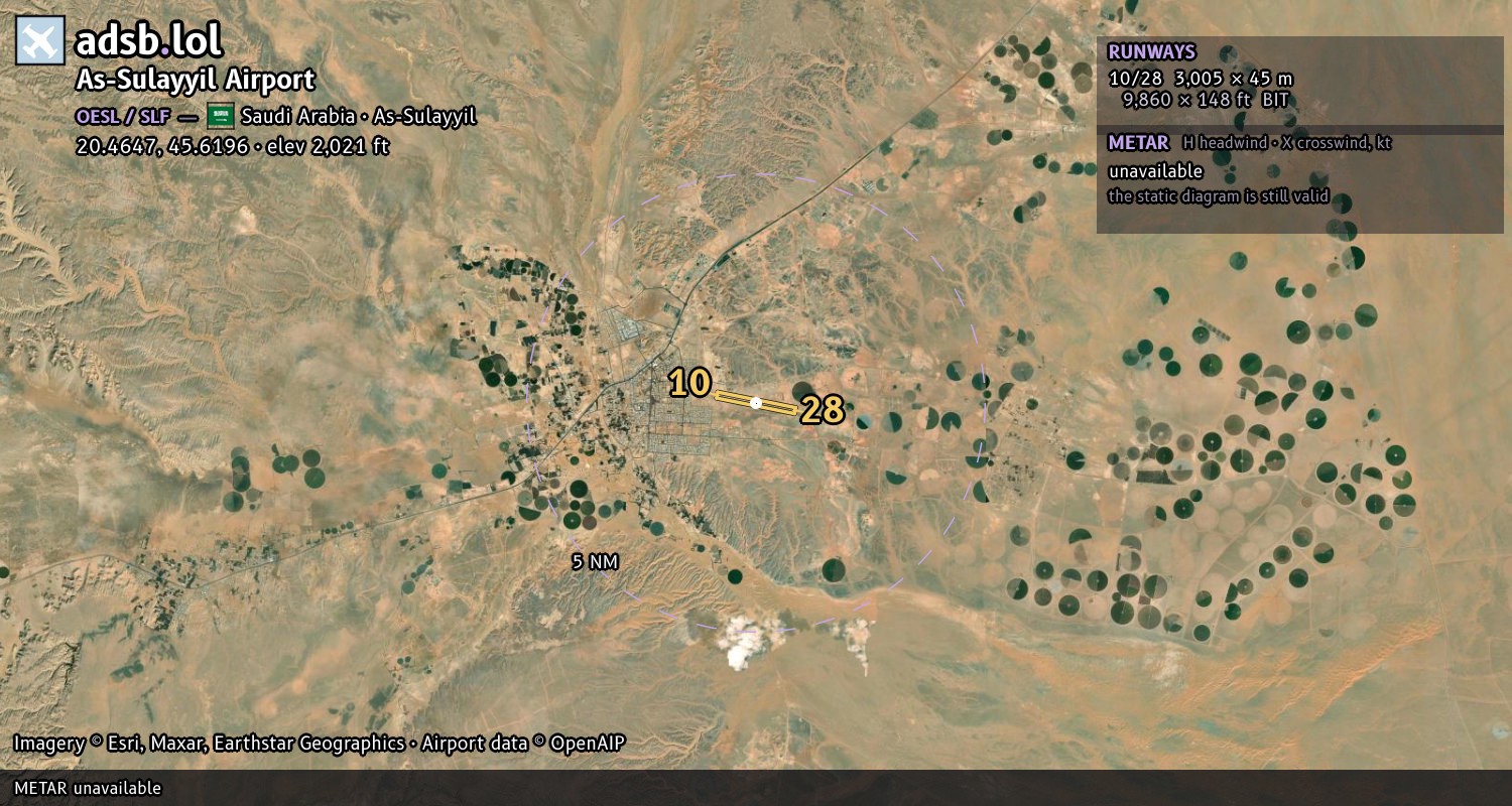 Satellite map with the runway layout of As-Sulayyil Airport (OESL)