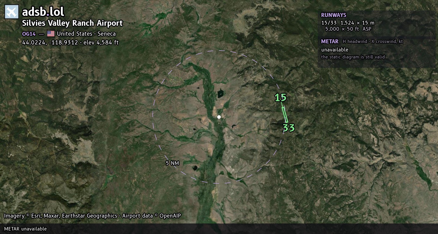 Satellite map with the runway layout of Silvies Valley Ranch Airport (OG14)