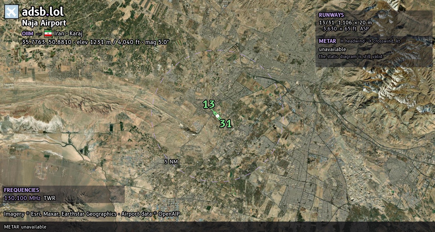 Satellite map with the runway layout of Naja Airport (OIIM)
