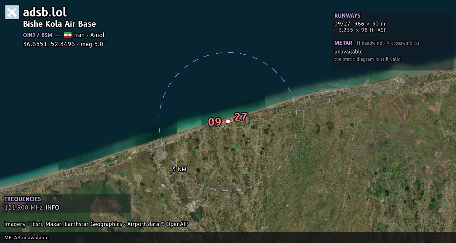 Satellite map with the runway layout of Bishe Kola Air Base (OINJ)