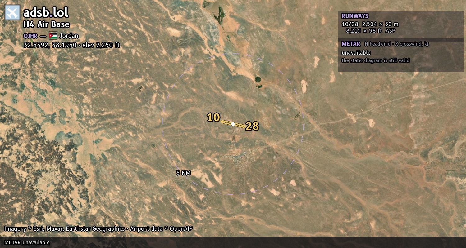 Satellite map with the runway layout of H4 Air Base (OJHR)