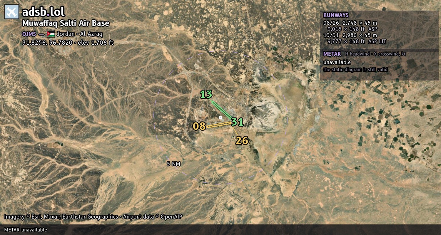 Satellite map with the runway layout of Muwaffaq Salti Air Base (OJMS)