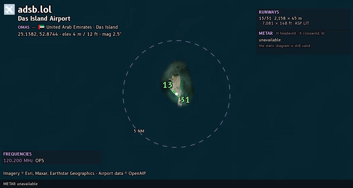 Satellite map with the runway layout of Das Island Airport (OMAS)
