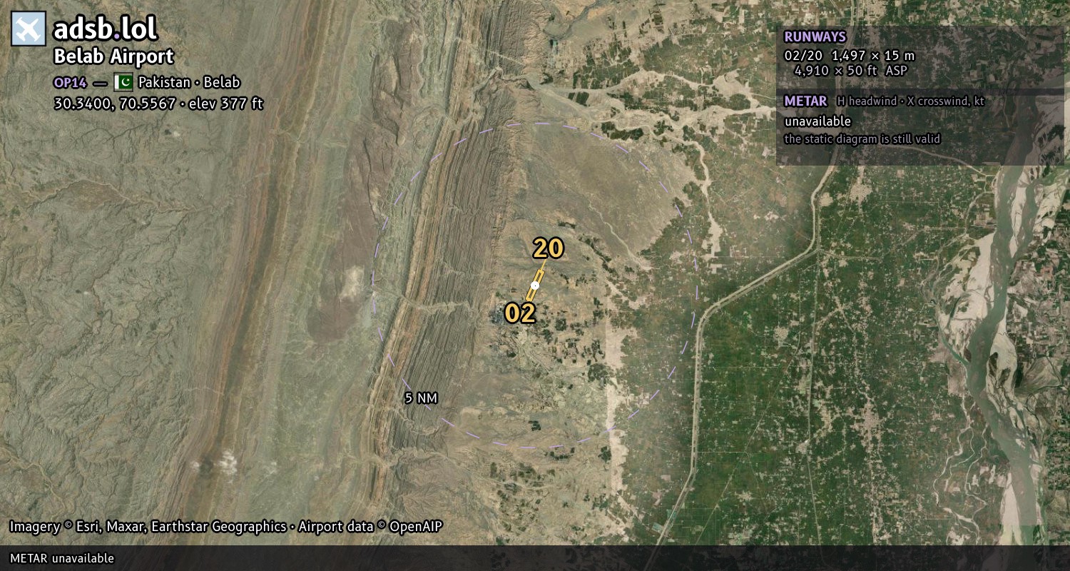 Satellite map with the runway layout of Belab Airport (OP14)