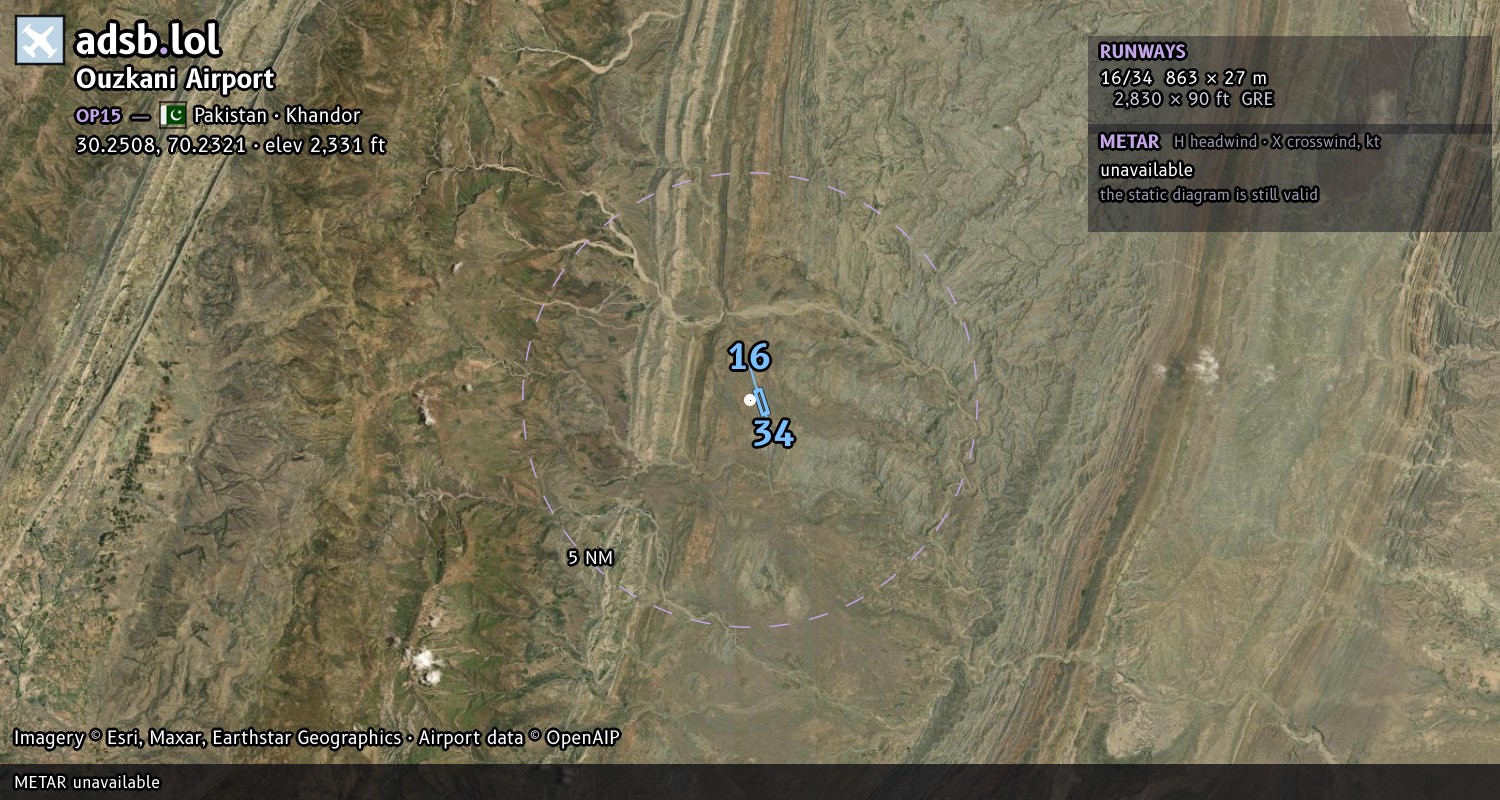 Satellite map with the runway layout of Ouzkani Airport (OP15)