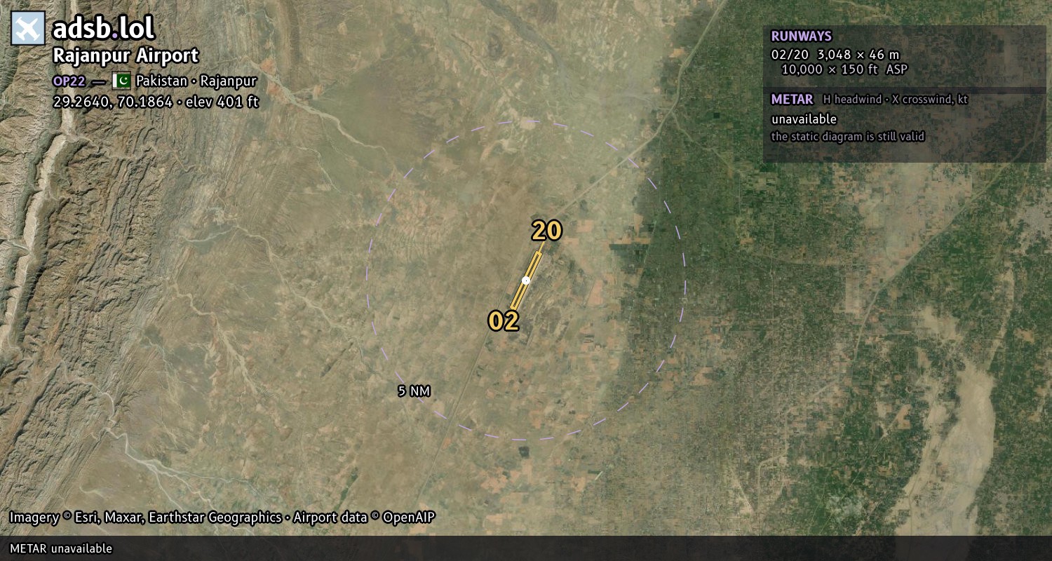 Satellite map with the runway layout of Rajanpur Airport (OP22)
