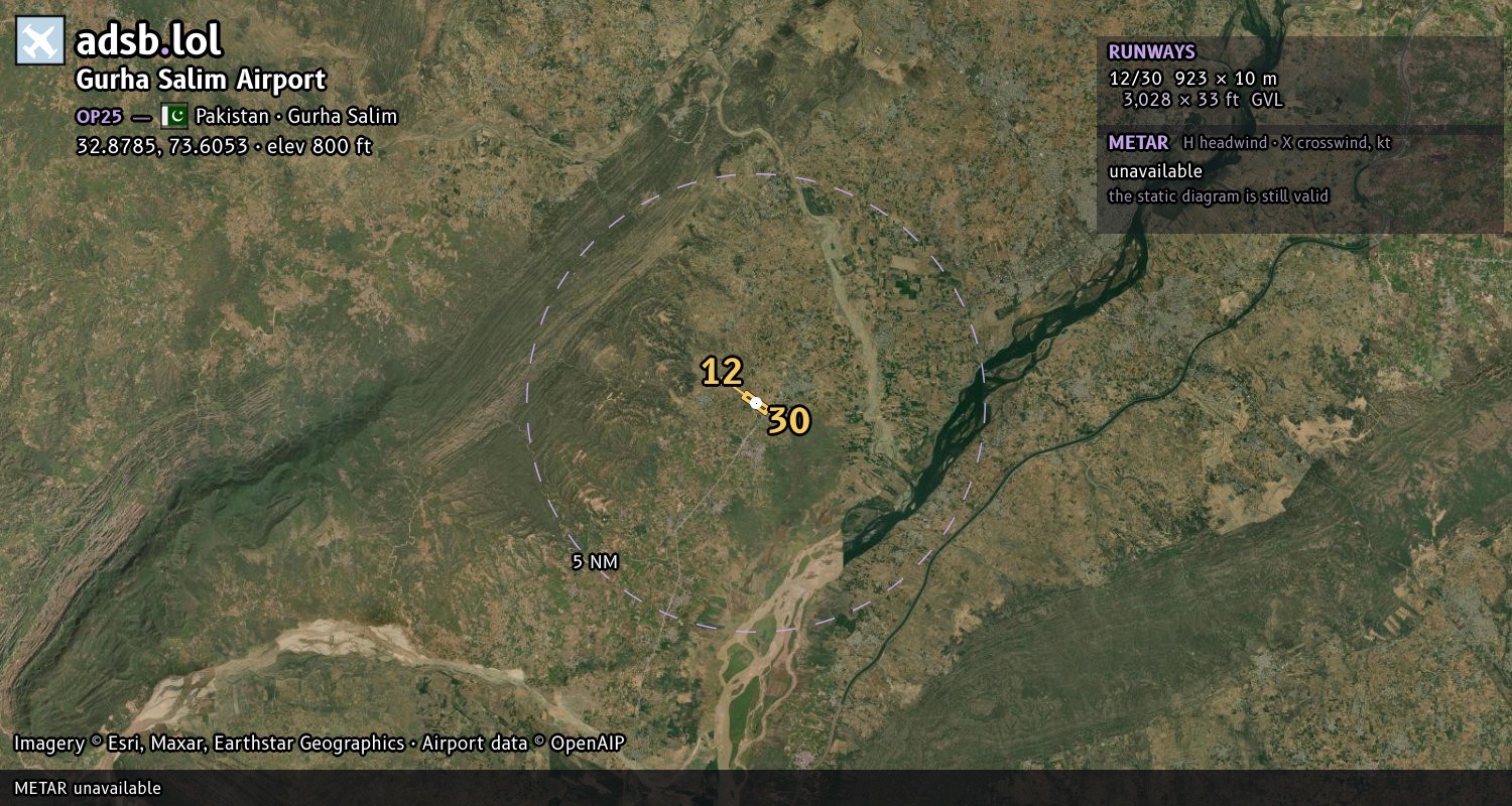 Satellite map with the runway layout of Gurha Salim Airport (OP25)