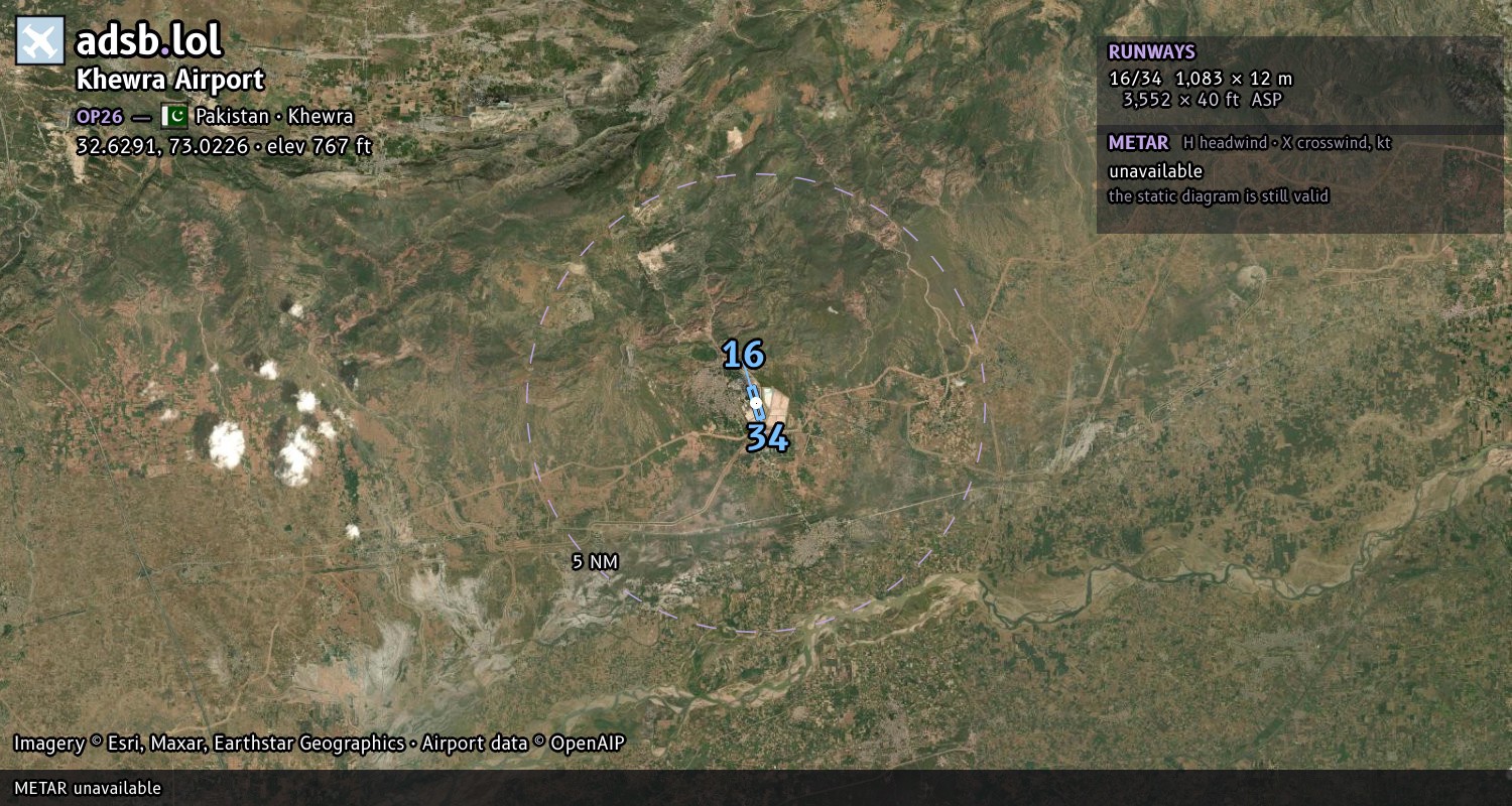 Satellite map with the runway layout of Khewra Airport (OP26)