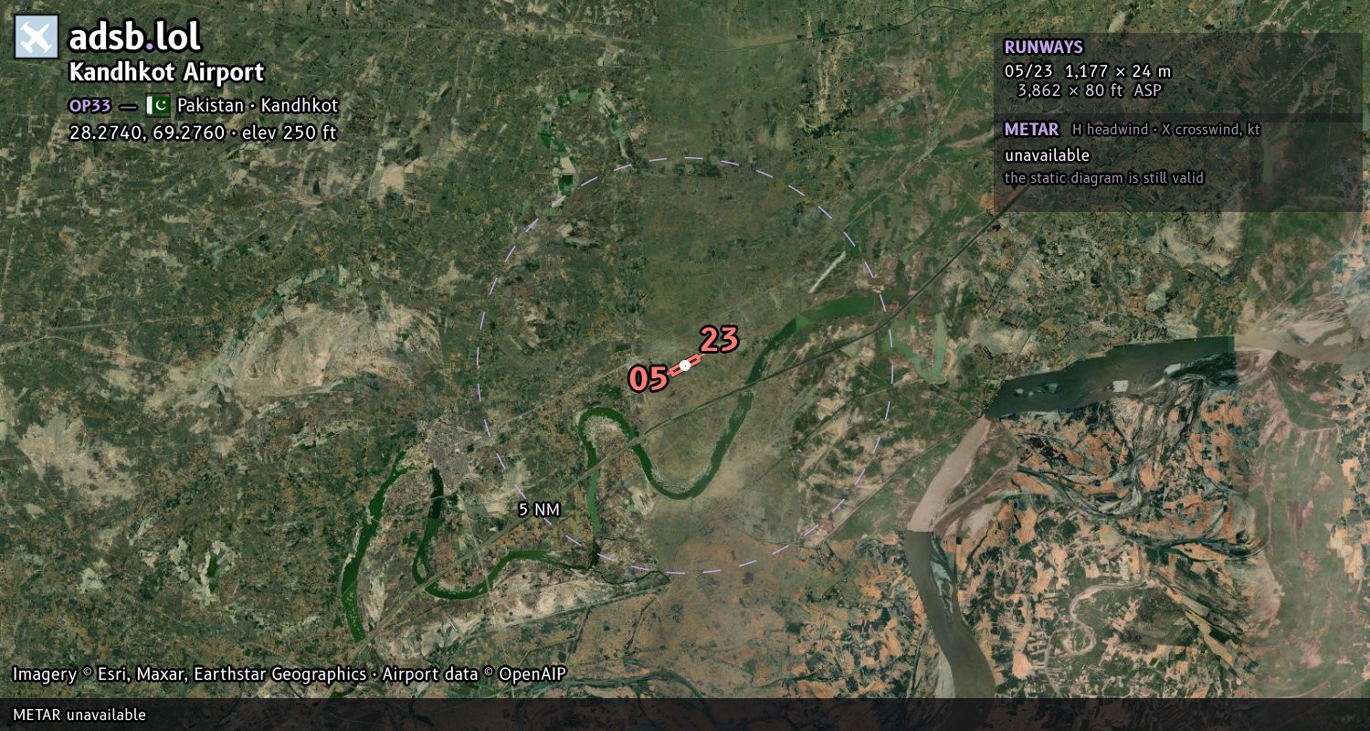 Satellite map with the runway layout of Kandhkot Airport (OP33)