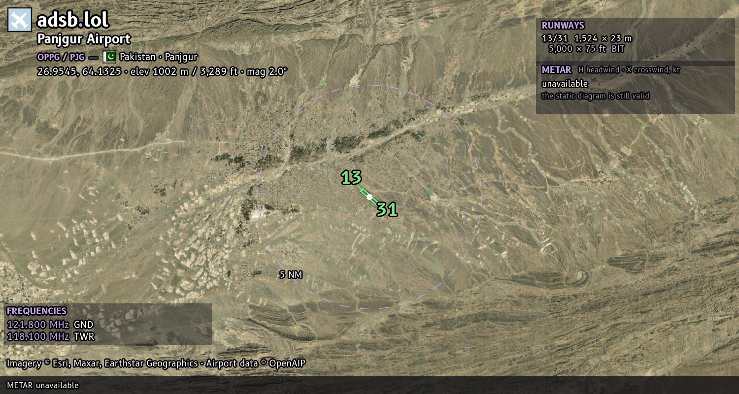 Satellite map with the runway layout of Panjgur Airport (OPPG)