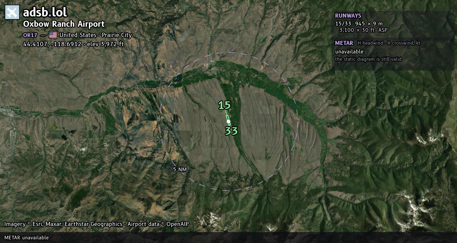 Satellite map with the runway layout of Oxbow Ranch Airport (OR17)
