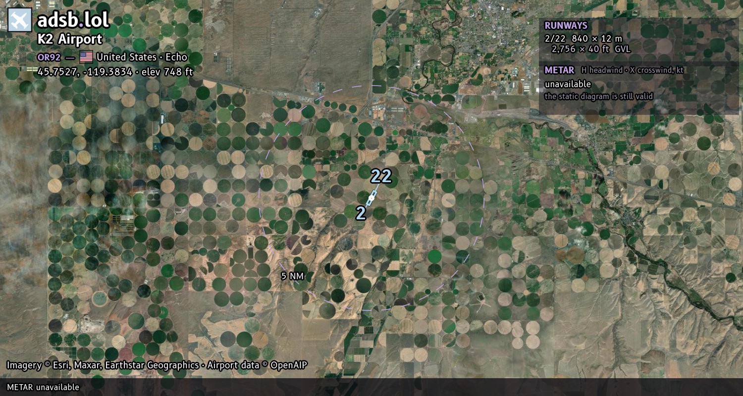 Satellite map with the runway layout of K2 Airport (OR92)