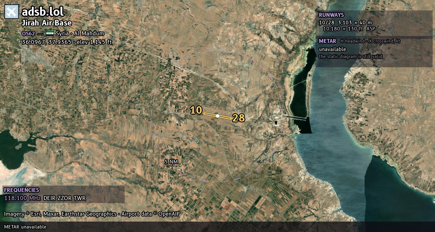 Satellite map with the runway layout of Jirah Air Base (OS62)