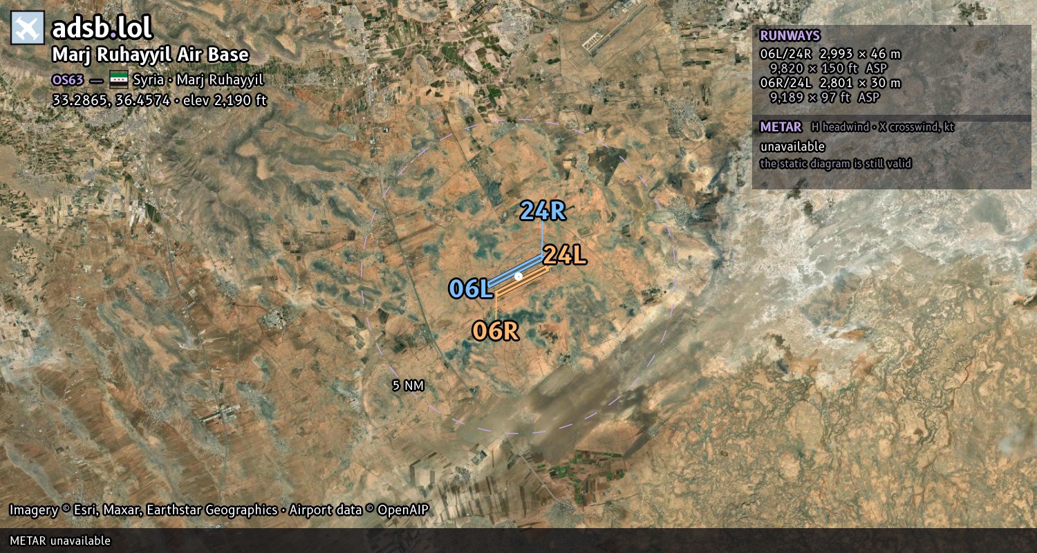 Satellite map with the runway layout of Marj Ruhayyil Air Base (OS63)