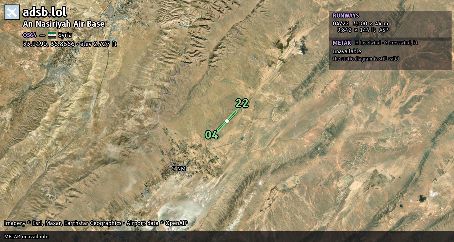Satellite map with the runway layout of An Nasiriyah Air Base (OS64)