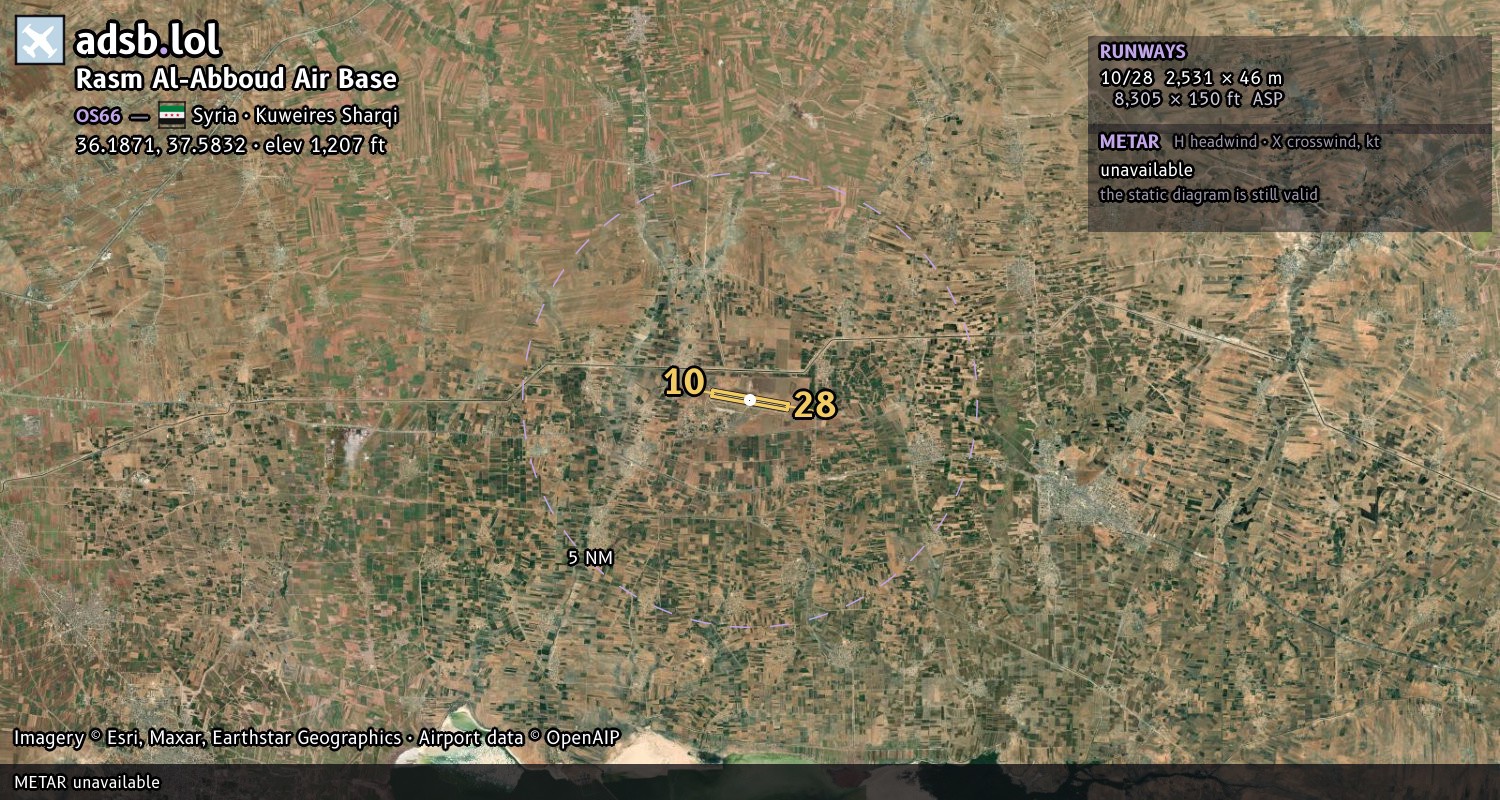 Satellite map with the runway layout of Rasm Al-Abboud Air Base (OS66)