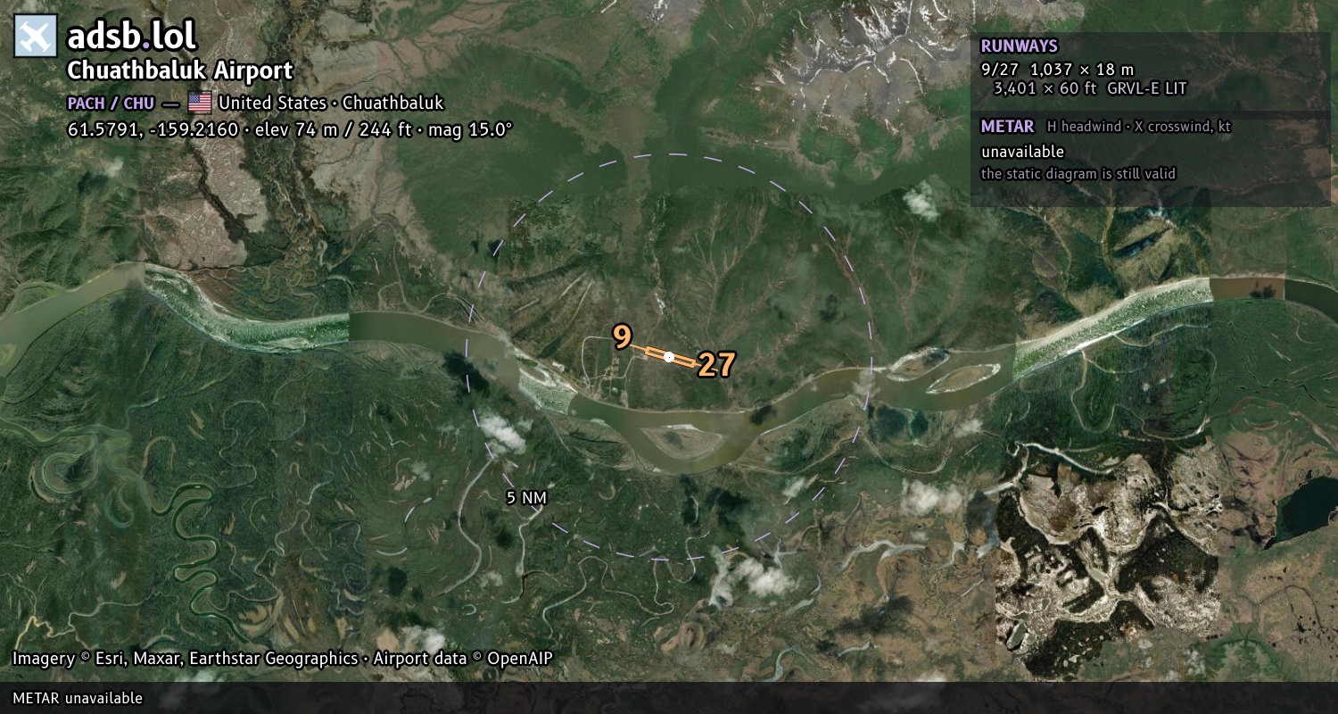 Satellite map with the runway layout of Chuathbaluk Airport (PACH)