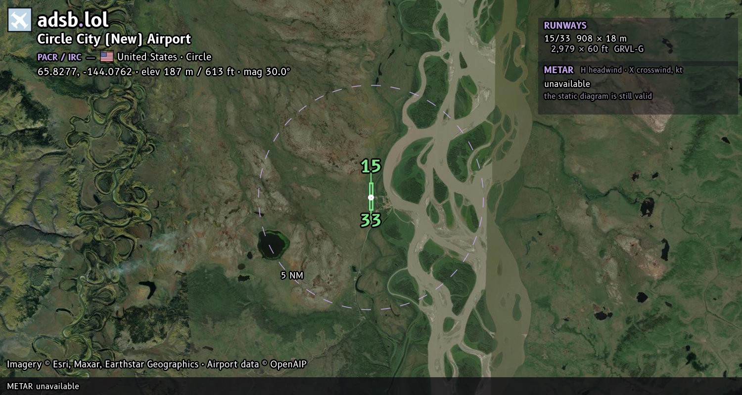 Satellite map with the runway layout of Circle City (New) Airport (PACR)