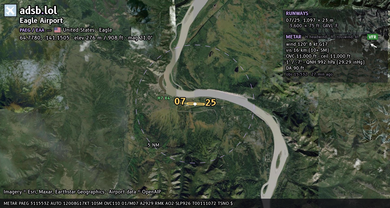Satellite map with the runway layout of Eagle Airport (PAEG)