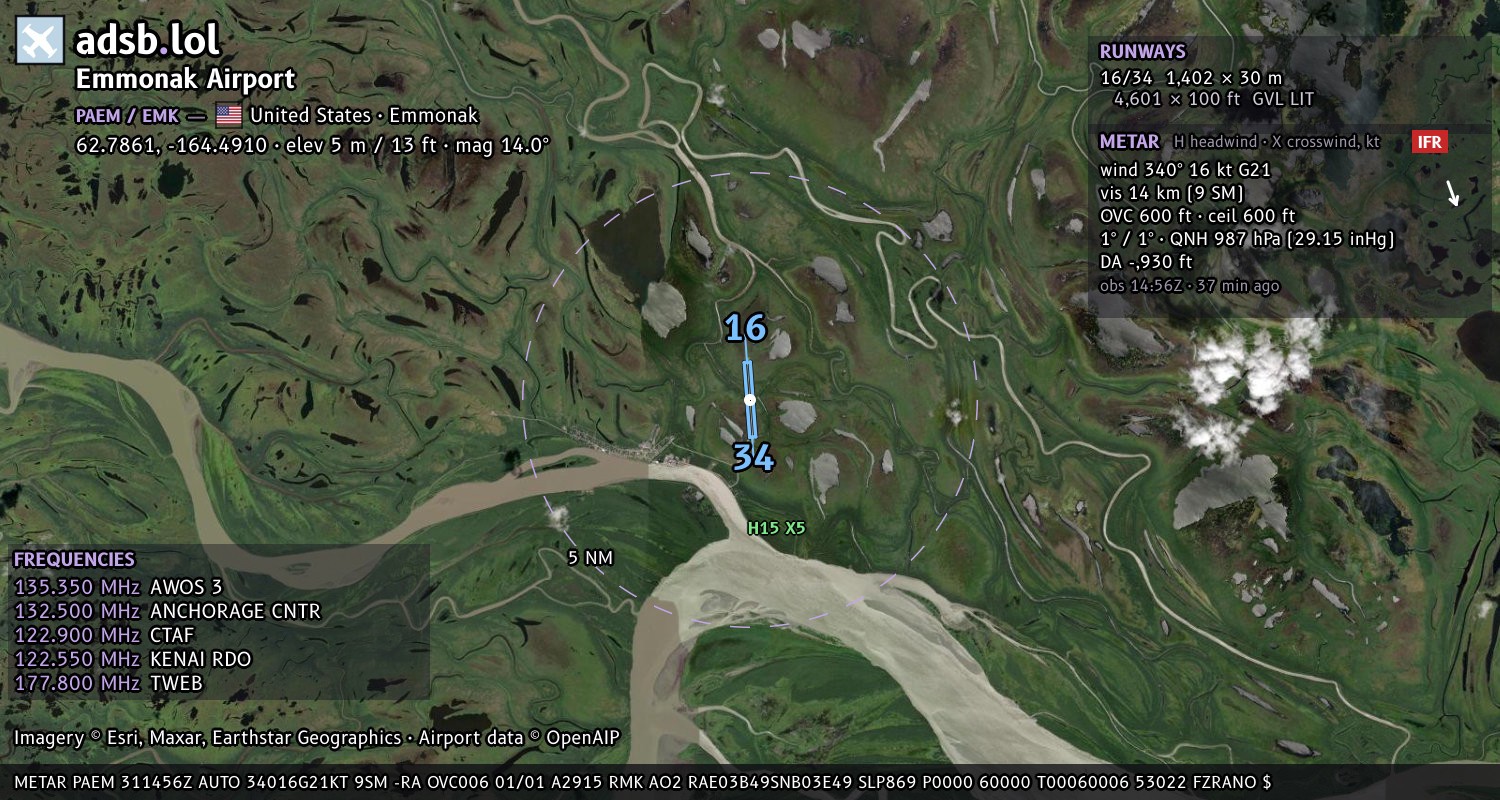 Satellite map with the runway layout of Emmonak Airport (PAEM)
