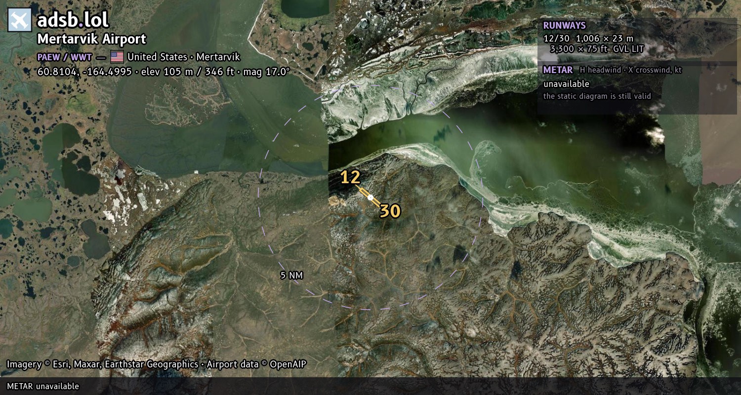 Satellite map with the runway layout of Mertarvik Airport (PAEW)