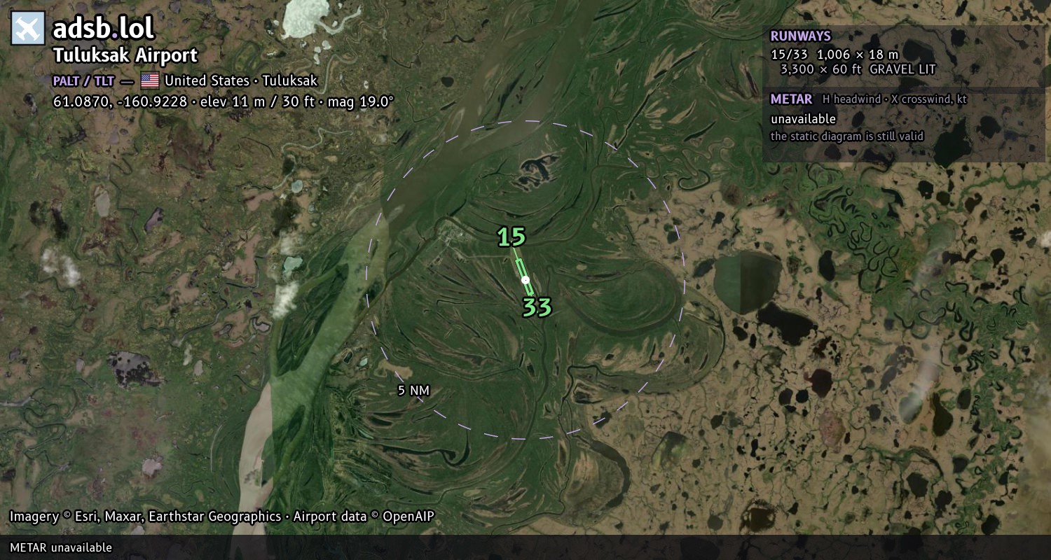 Satellite map with the runway layout of Tuluksak Airport (PALT)