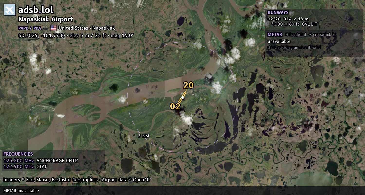Satellite map with the runway layout of Napaskiak Airport (PAPK)