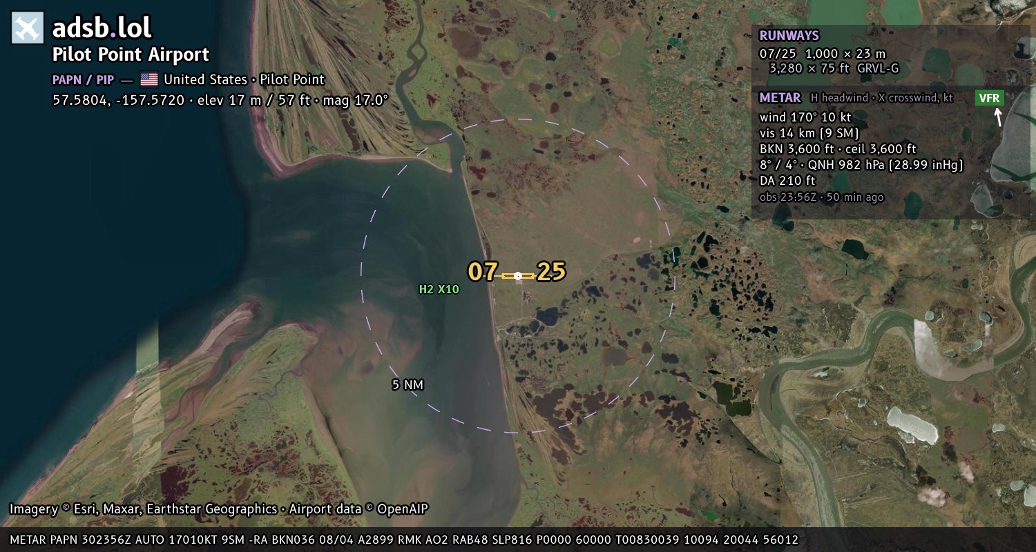 Satellite map with the runway layout of Pilot Point Airport (PAPN)