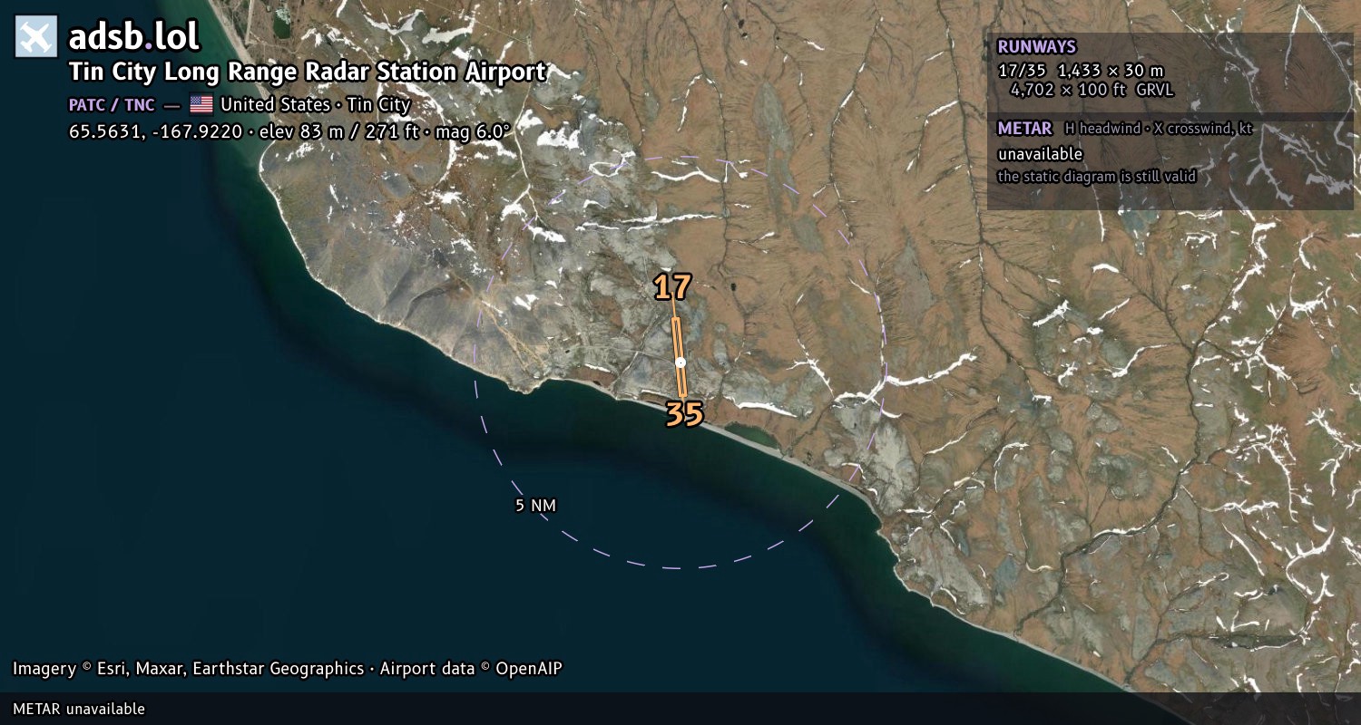 Satellite map with the runway layout of Tin City Long Range Radar Station Airport (PATC)