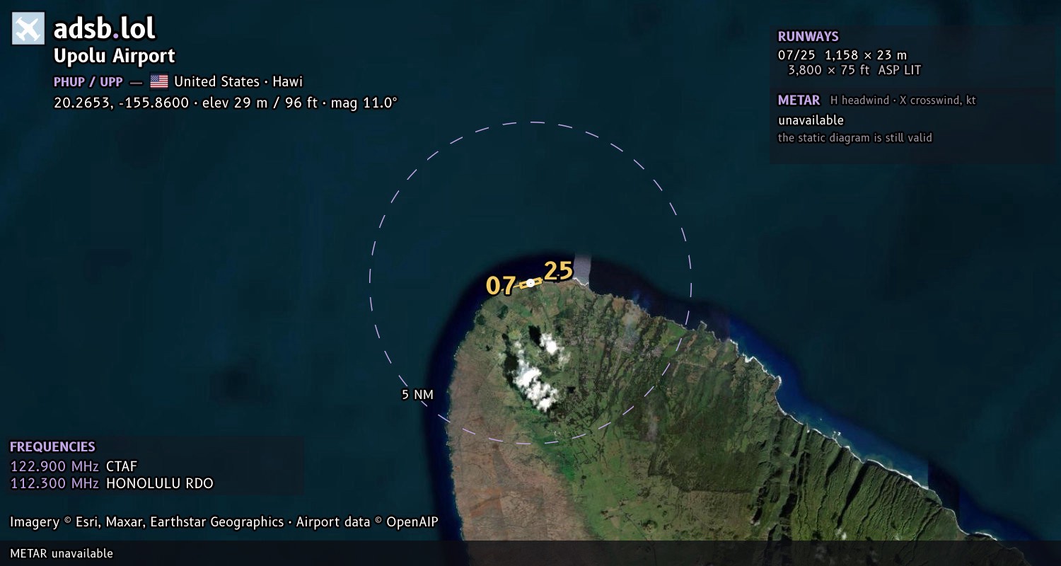 Satellite map with the runway layout of Upolu Airport (PHUP)
