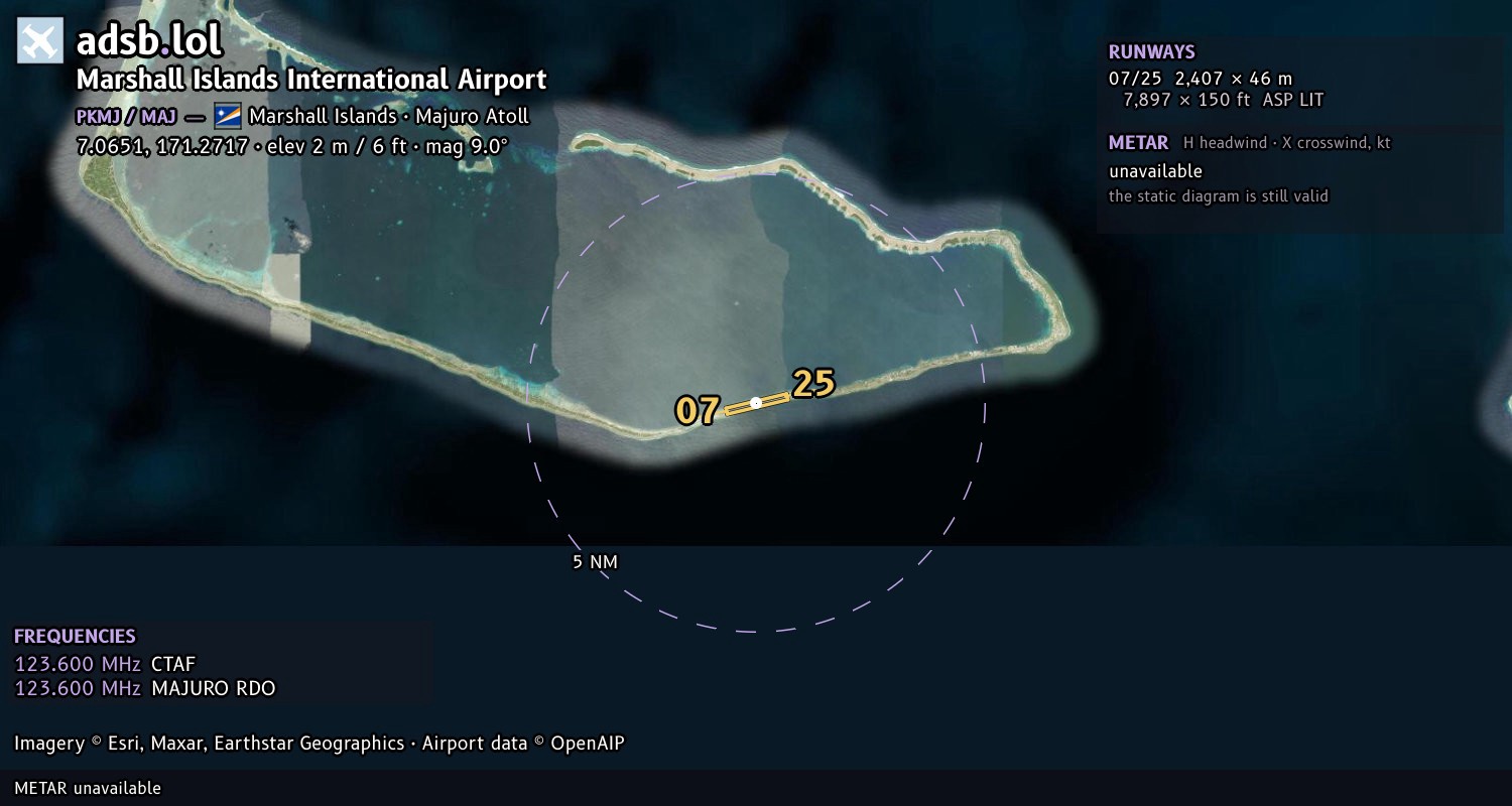 Satellite map with the runway layout of Marshall Islands International Airport (PKMJ)
