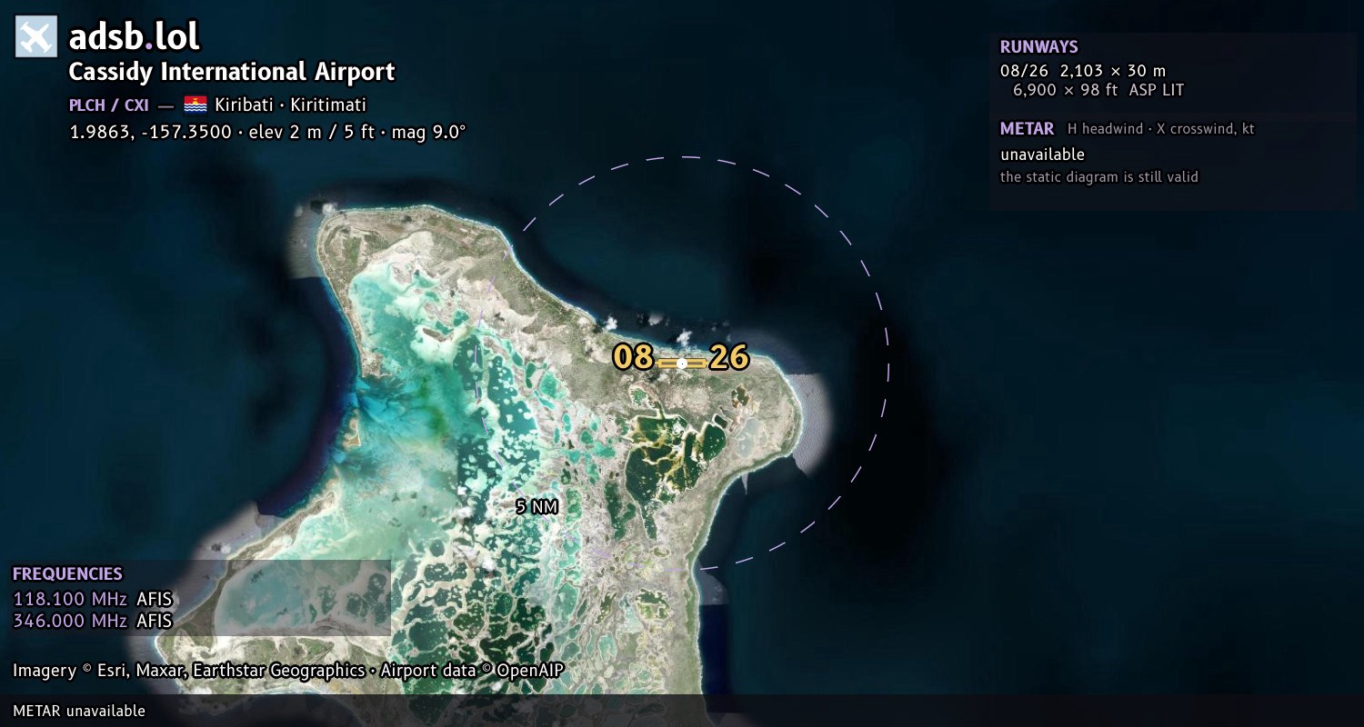 Satellite map with the runway layout of Cassidy International Airport (PLCH)